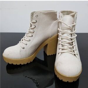 Divided White Tan Lace Up Boots with Chunky Sole